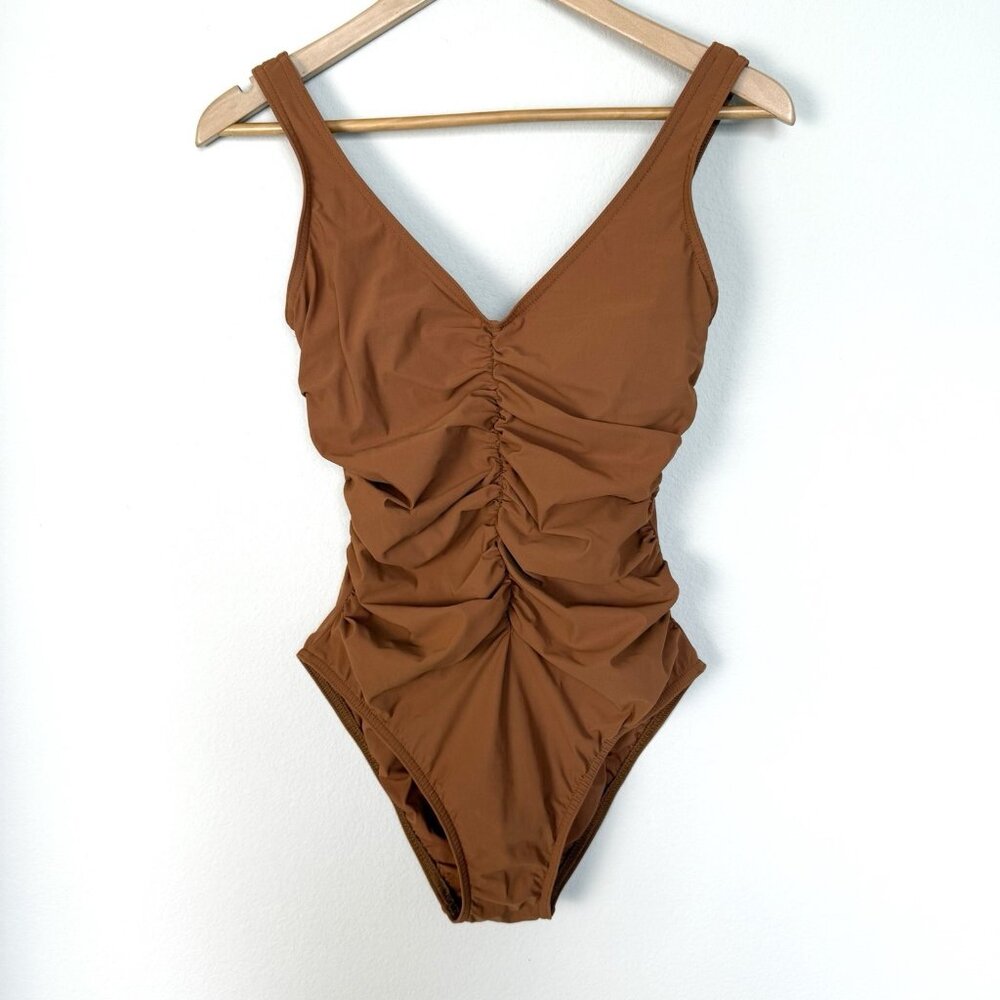 Elegant Brown One-Piece Swimsuit